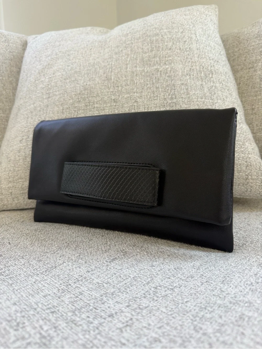 Elegant Black Foldover Chain-Strap Clutch